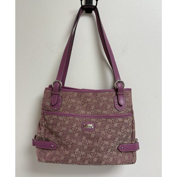 Liz & Co. Purple Logo Shoulder Bag Tote Purse Double Handle Zipper Compartments. - Picture 1 of 12